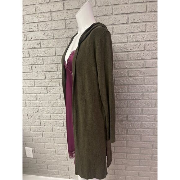 Pink Rose Green Open Front Hooded Cardigan Size S - Picture 3 of 8